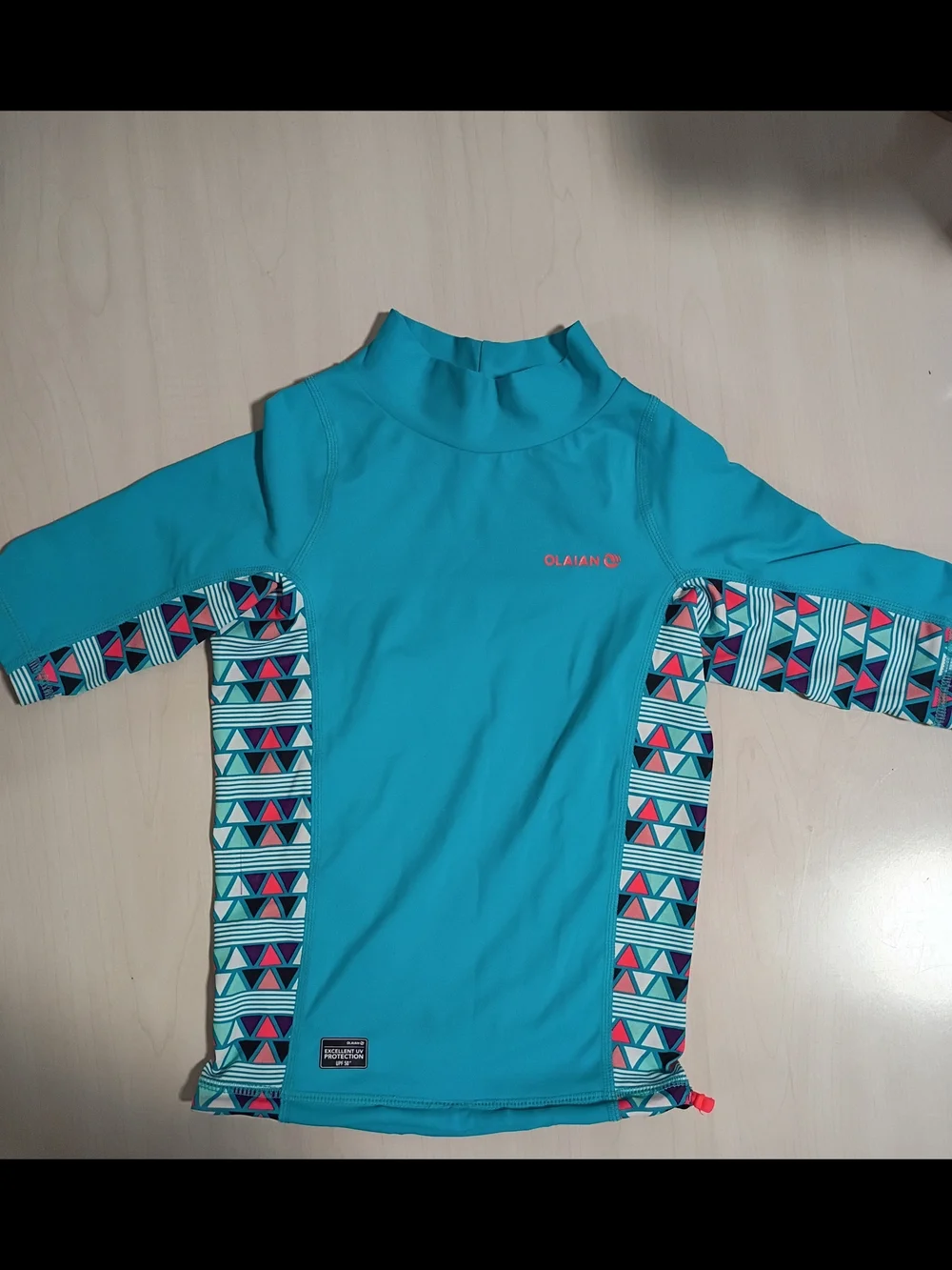 Olian Kids' Turquoise Rash Guard Swim Top with Geo Accent